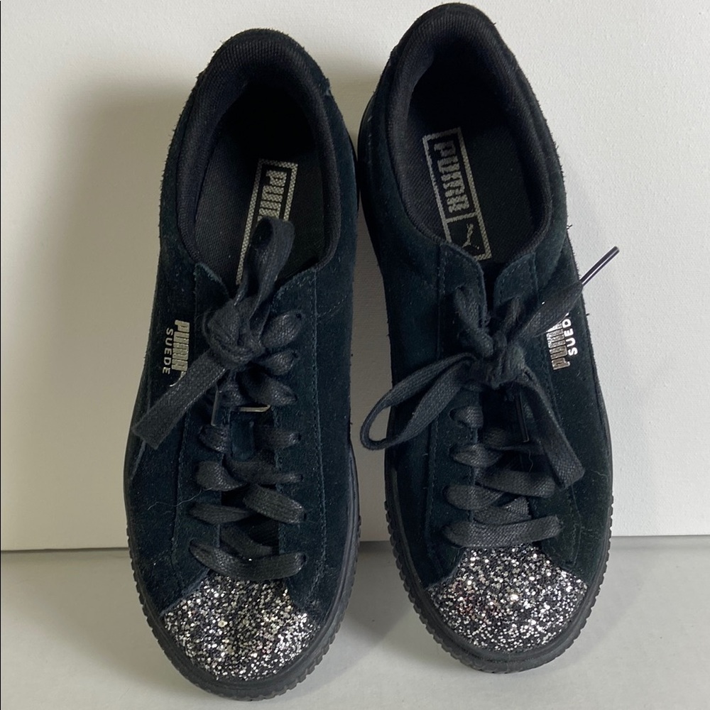 Puma Black and Silver Sparkle Sneakers